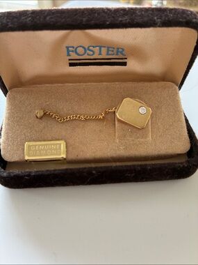 Foster Gold-Tone Tie Tack with Genuine Diamond Accent “F”